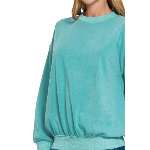 Zenana Soft Fleece Pigment Dye Round-neck Sweatshirts‎ - Picture 2 of 3